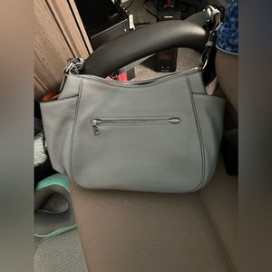 Gray leather Coach tote